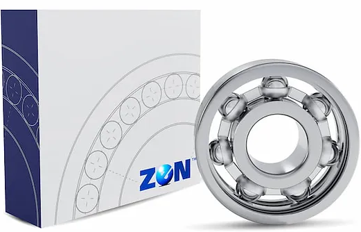 Ball bearing next to its white and blue ZEN bearings packaging